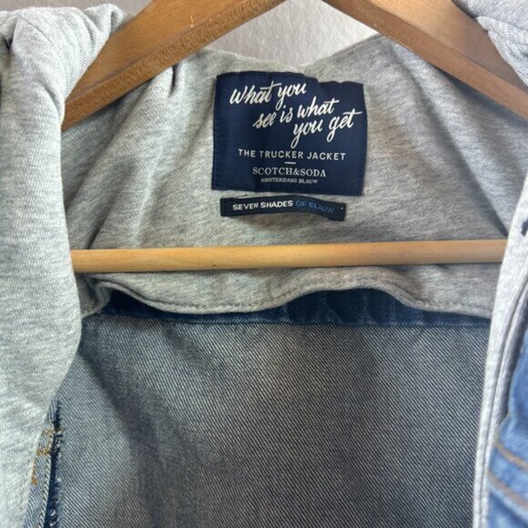 Mens Scotch And Soda Denim Trucker Jacket With Hoodie - Picture 2 of 8